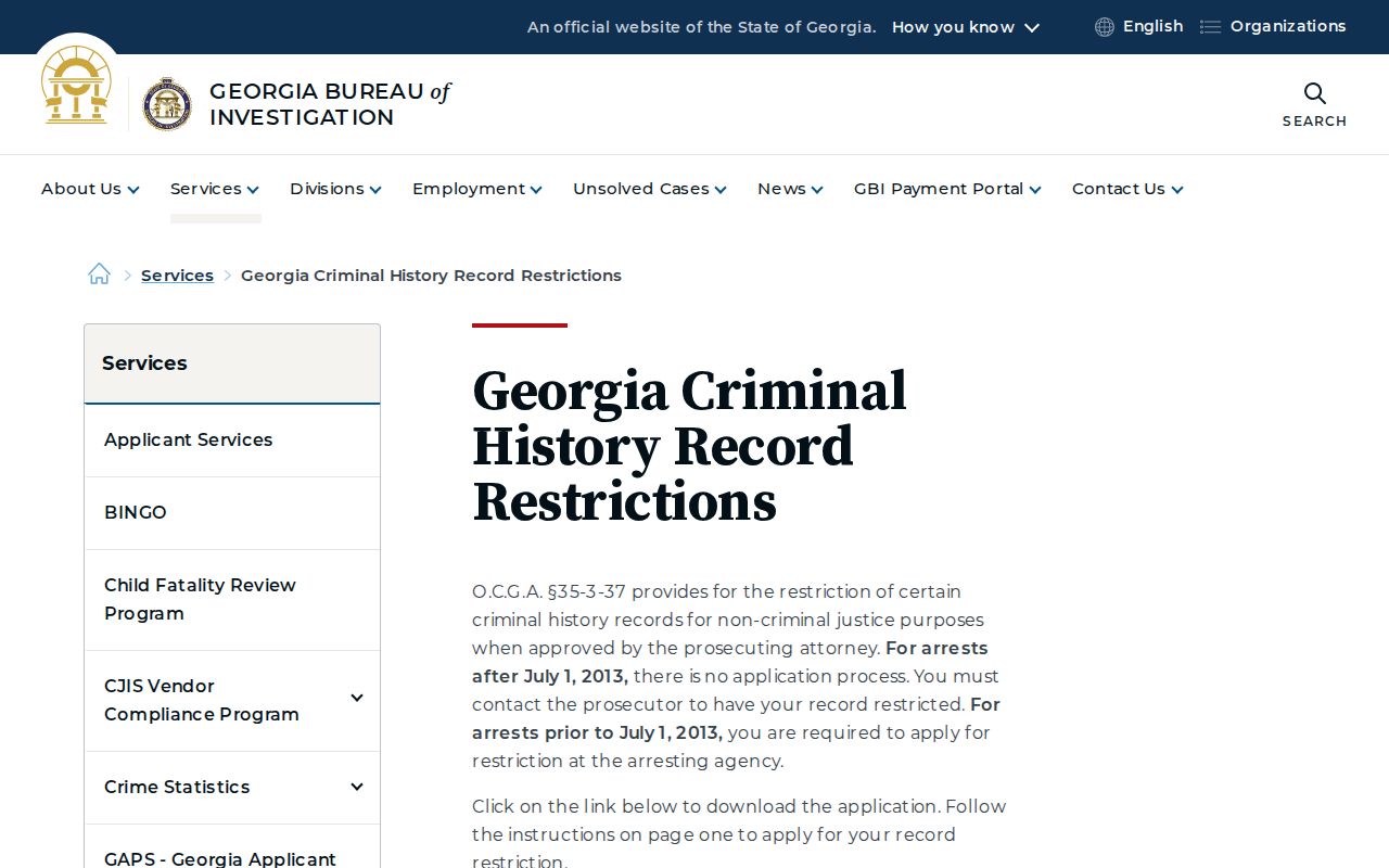 Georgia criminal history record restriction process