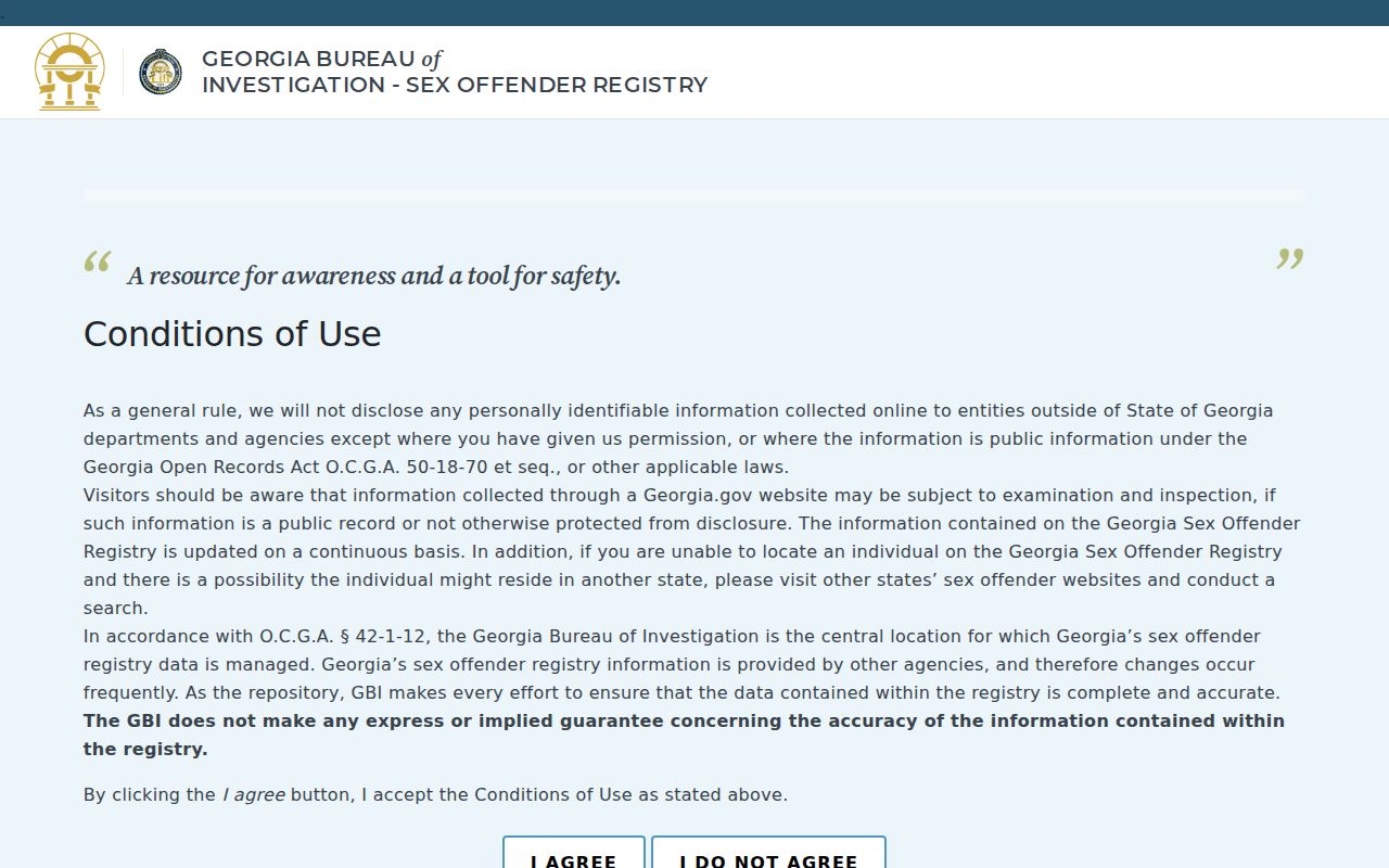 Official Georgia Sex Offender Registry public search form